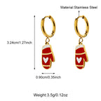 Gold Plated Stainless Steel Hoop Christmas Gloves Earrings
