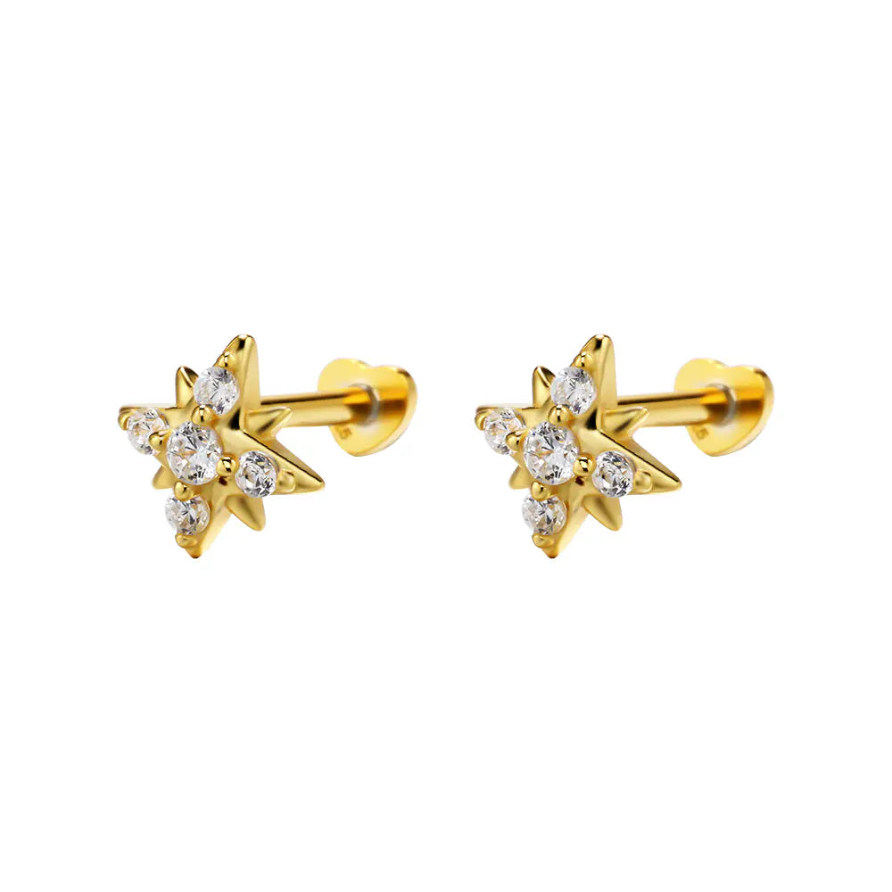S925 Sterling Silver Flat Backing Minimalist Zircon Stud Earring