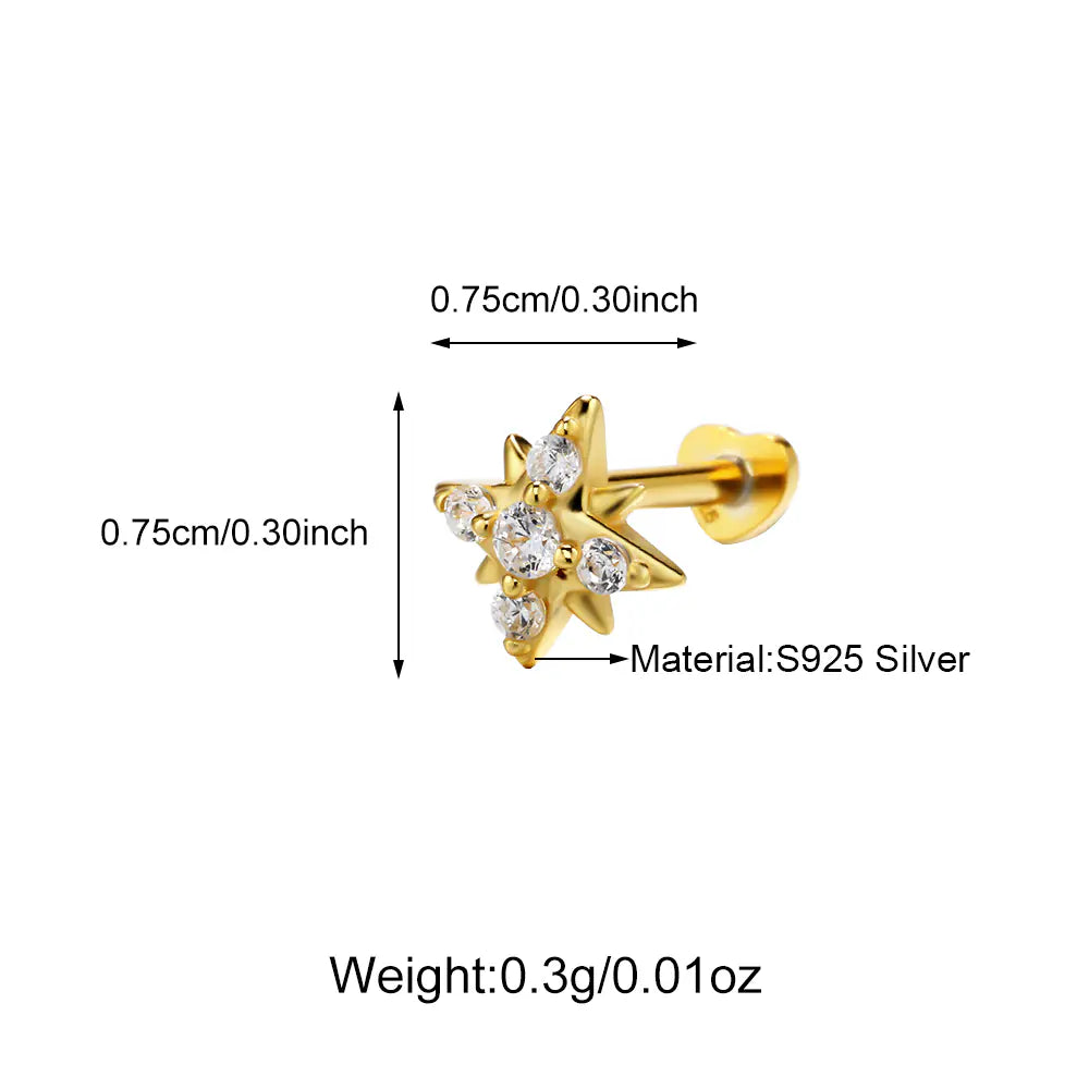 S925 Sterling Silver Flat Backing Minimalist Zircon Stud Earring
