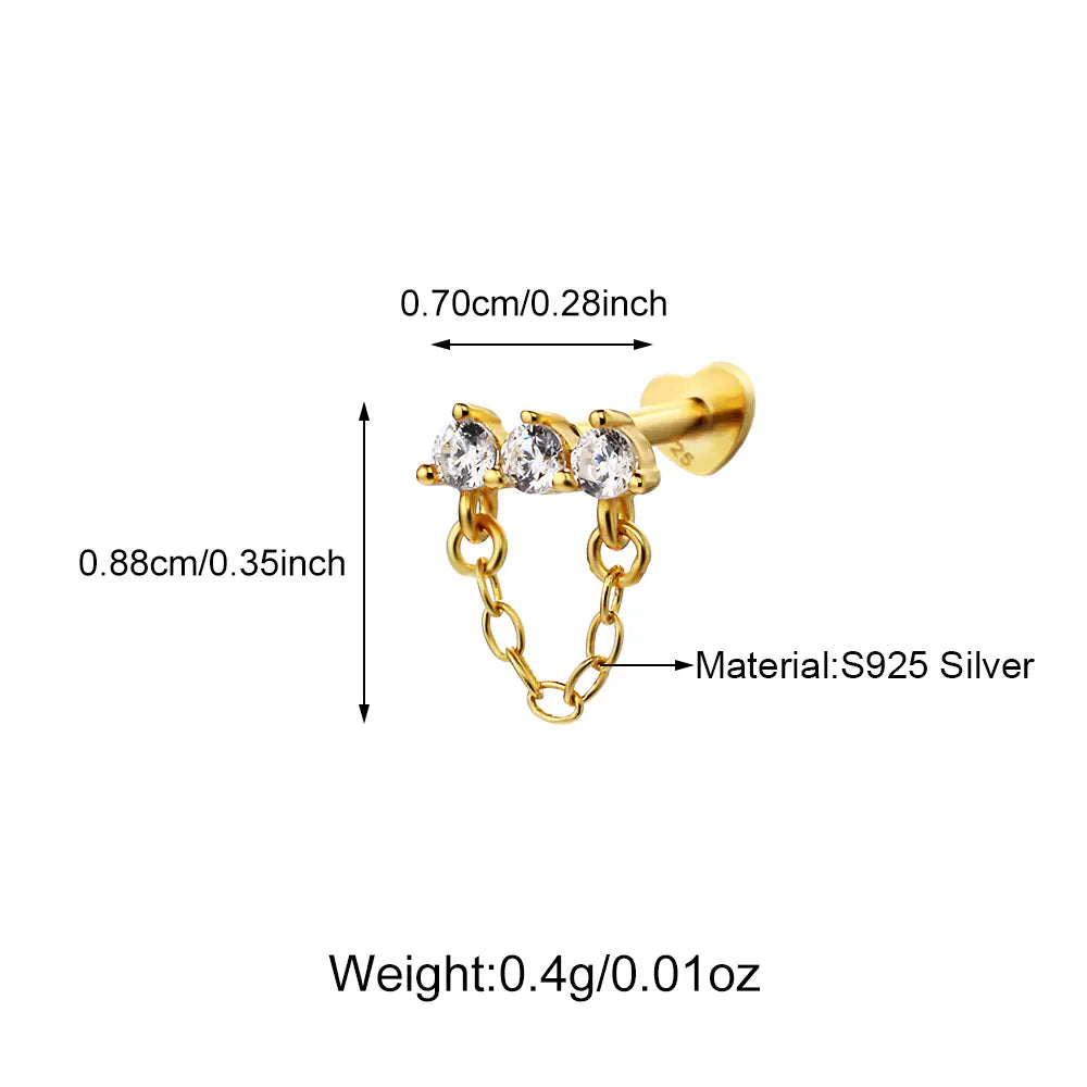 Classical 925 Sterling Silver Clear CZ Cartilage Earring