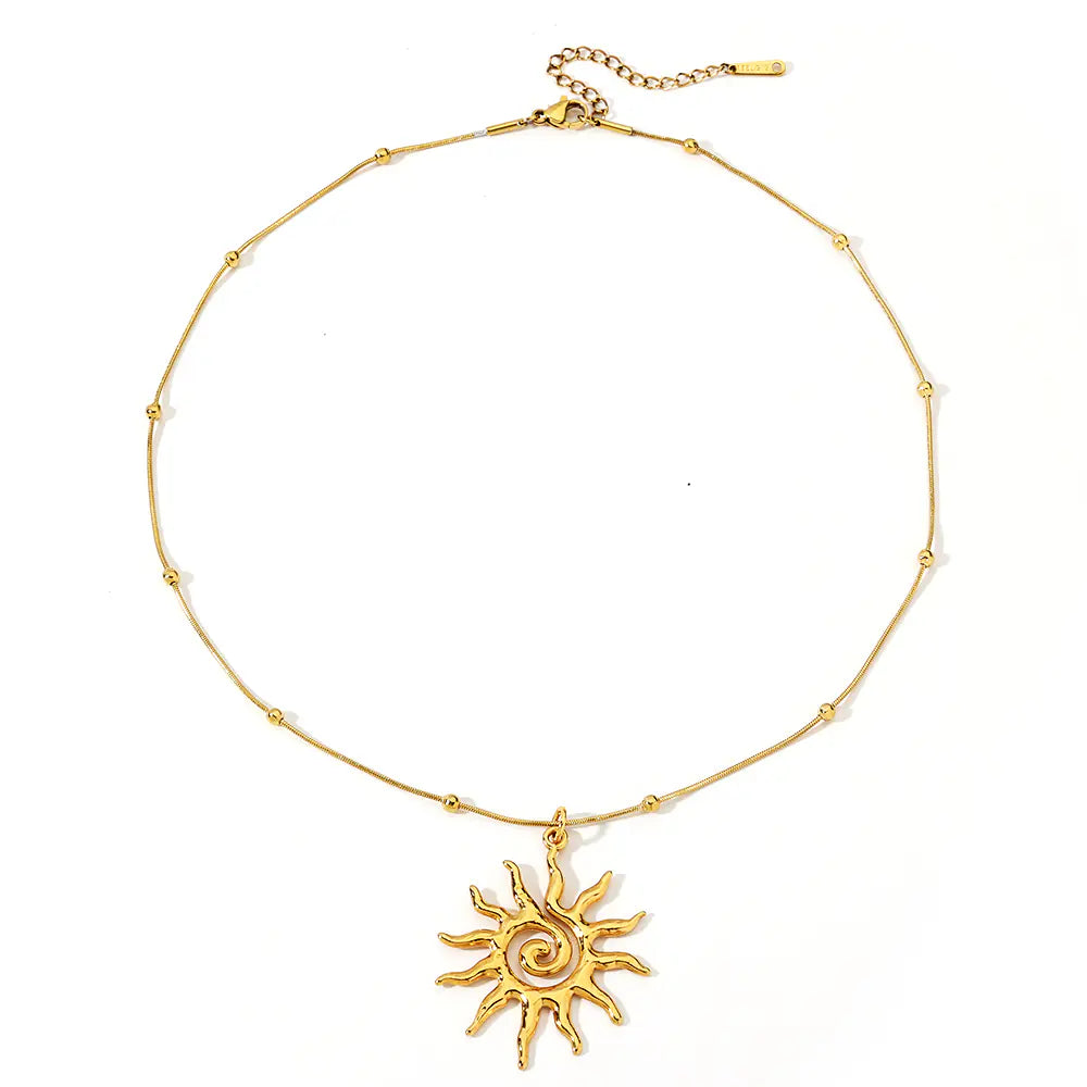 Stainless Steel Gold Sun Pendant Necklace