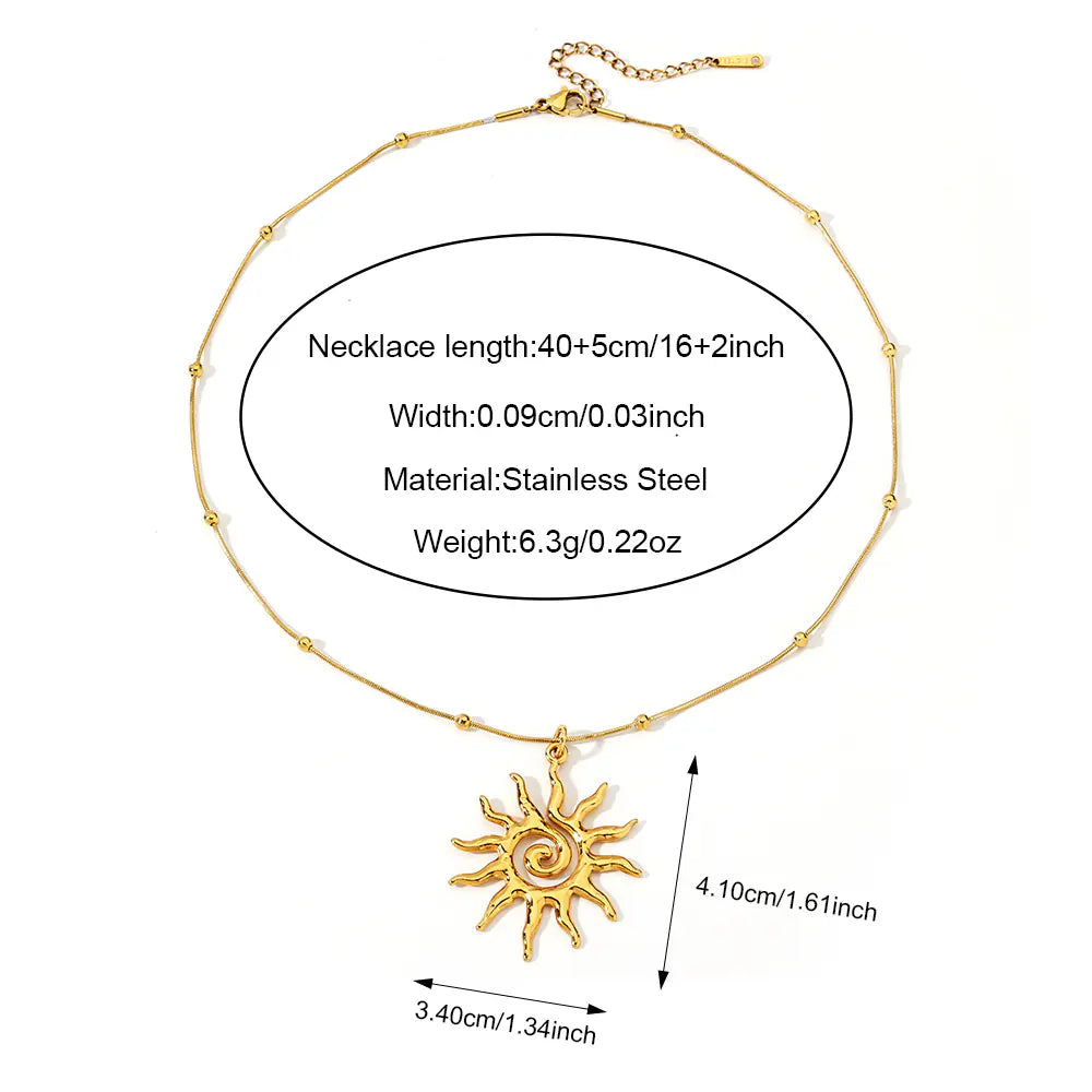Stainless Steel Gold Sun Pendant Necklace