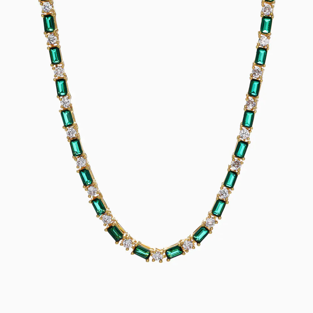 Green rectangular round cz alternating tennis chain