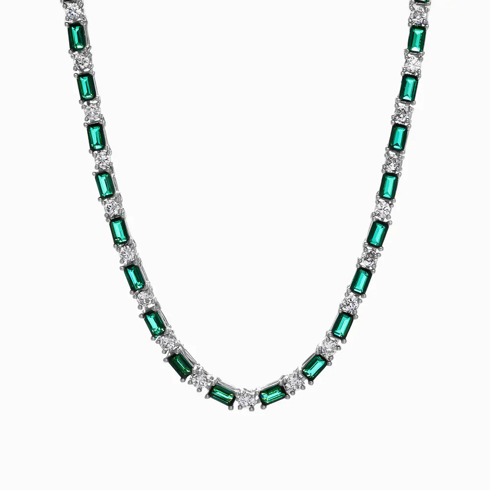 Green rectangular round cz alternating tennis chain