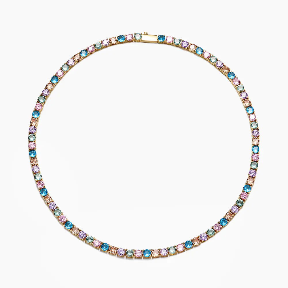 Brass CZ Colorful Tennis Necklace
