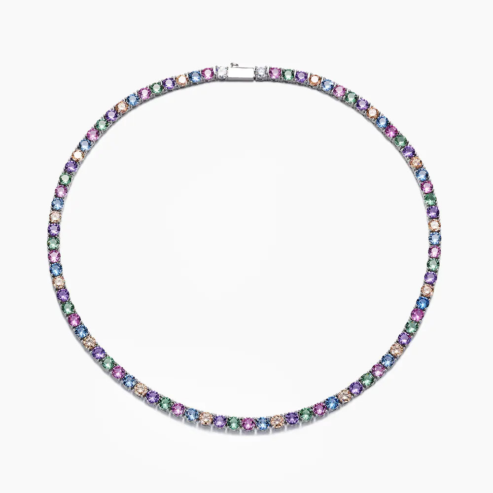 Brass CZ Colorful Tennis Necklace