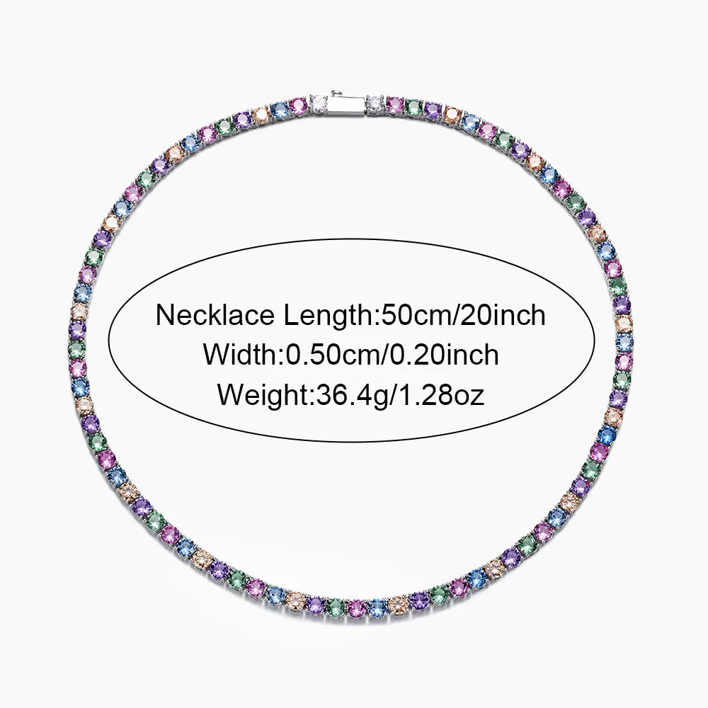 Brass CZ Colorful Tennis Necklace