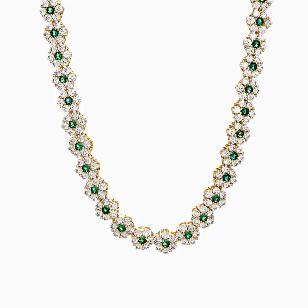 Green Round CZ Flower Tennis Necklace