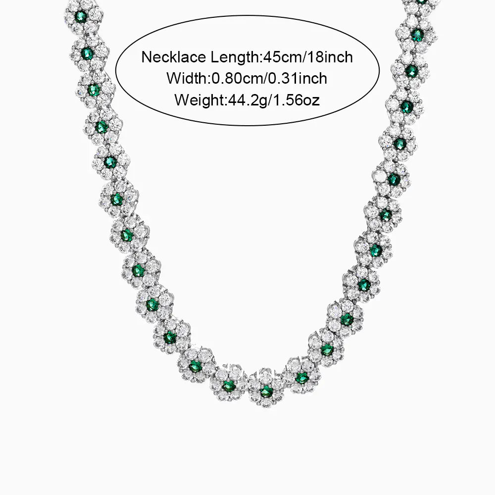 Green Round CZ Flower Tennis Necklace