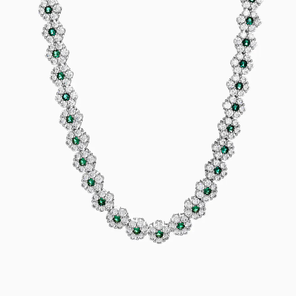 Green Round CZ Flower Tennis Necklace