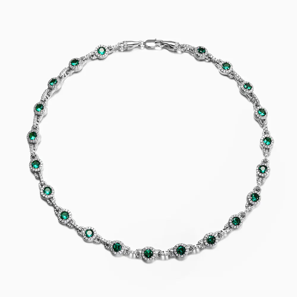 Trendy 9mm Brass Round Green CZ Chain Necklace