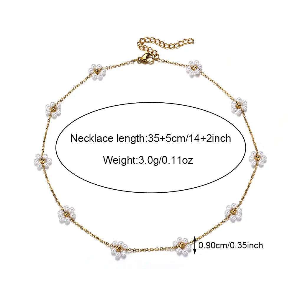 Stainless Steel Adjustable Pearl Flower Necklace