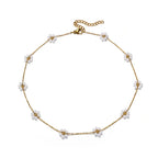 Stainless Steel Adjustable Pearl Flower Necklace