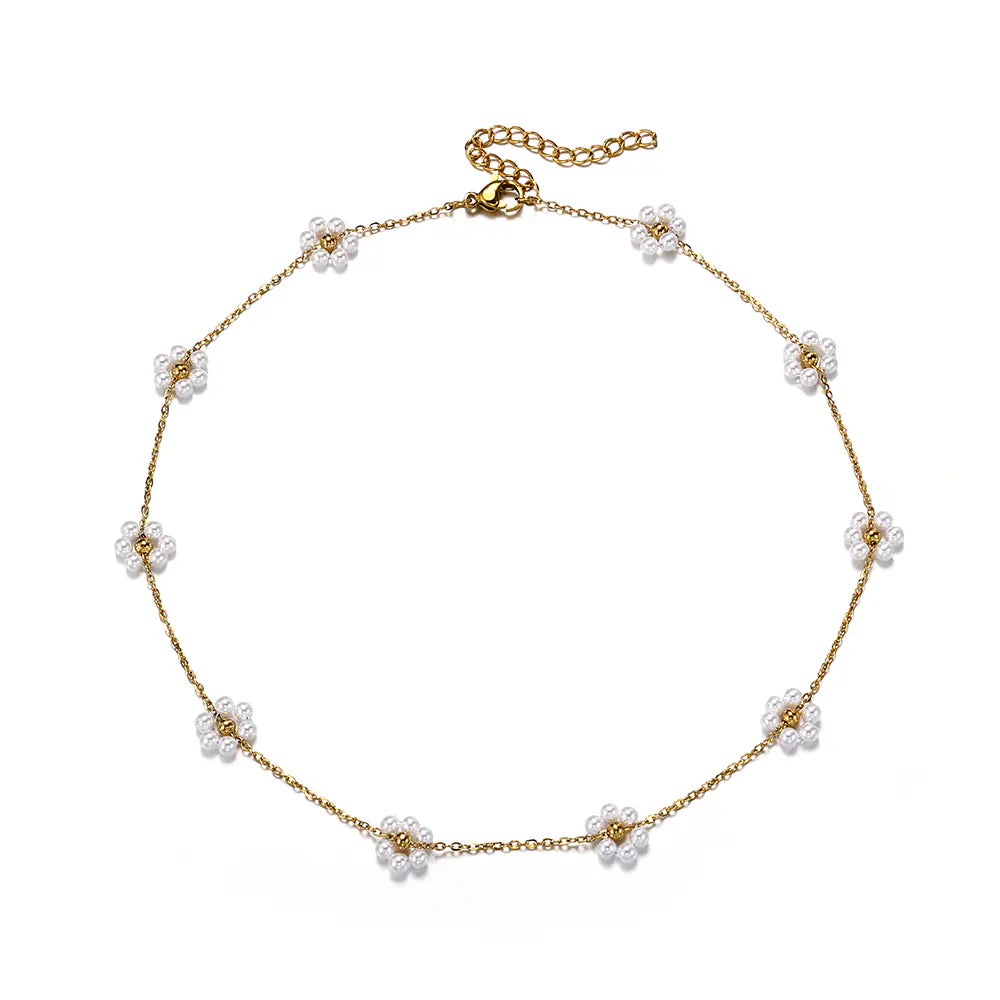 Stainless Steel Adjustable Pearl Flower Necklace