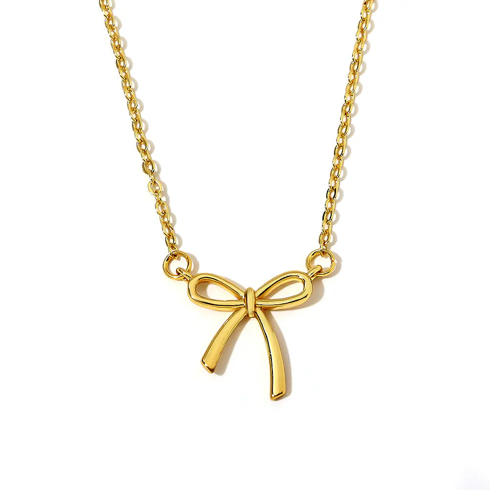 Stainless Steel Butterfly Bow Knot Pendant Necklace