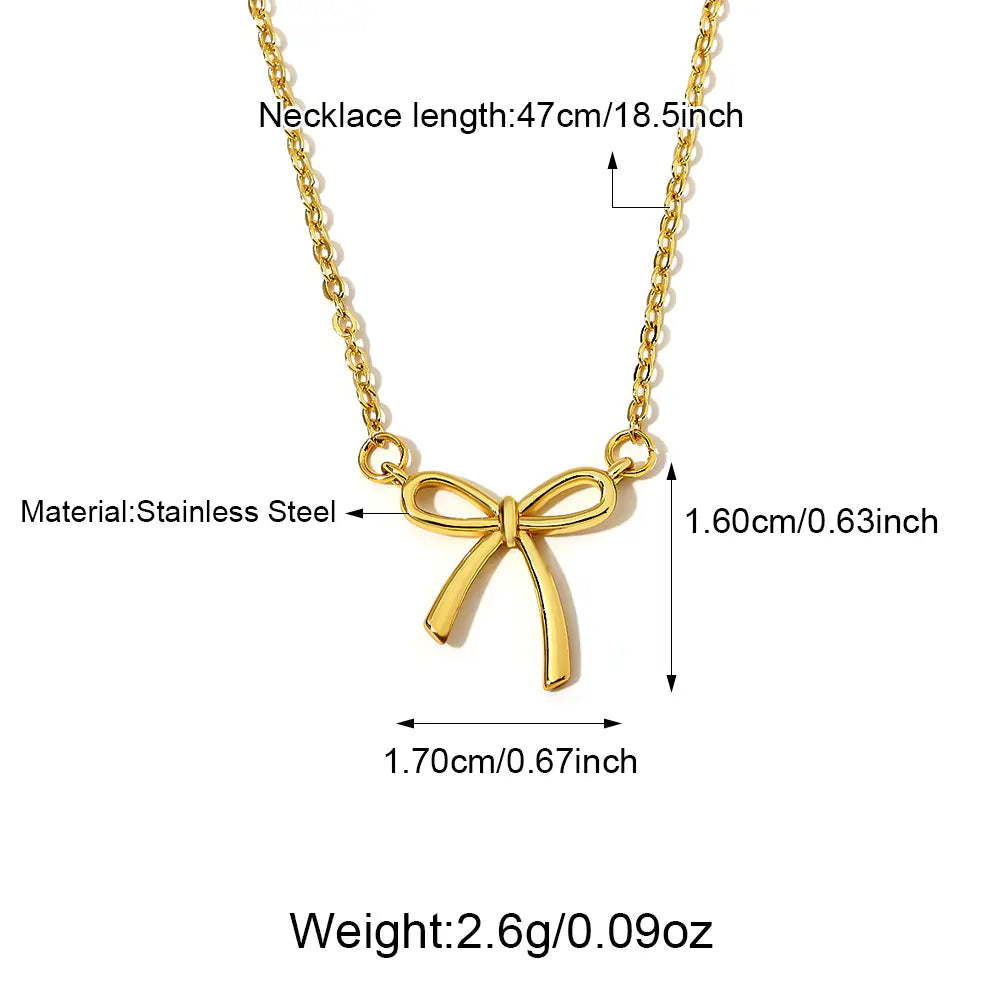 Stainless Steel Butterfly Bow Knot Pendant Necklace