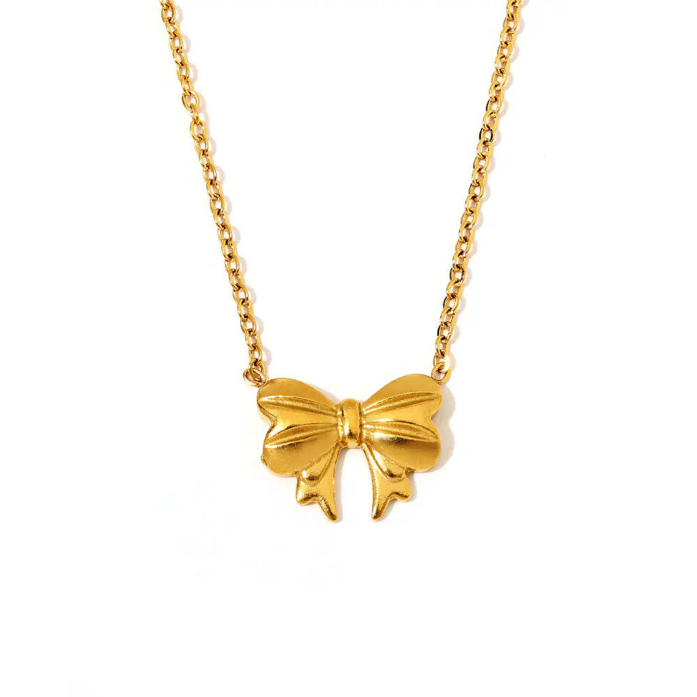 Stainless Steel Bow Knot Pendant Necklace