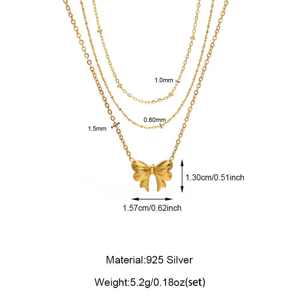 New 925 Silver Butterfly Triple Layer Necklace Set