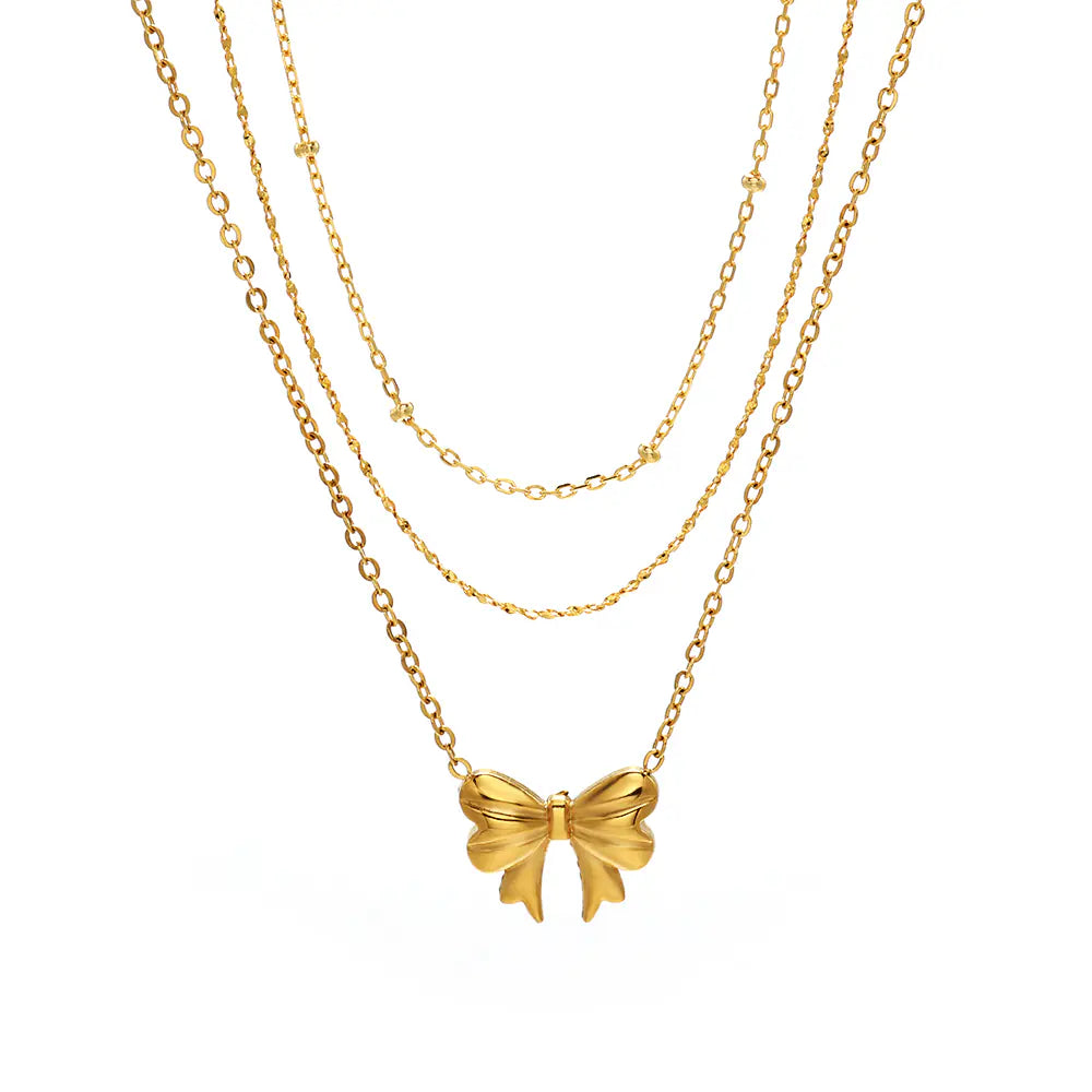 New 925 Silver Butterfly Triple Layer Necklace Set