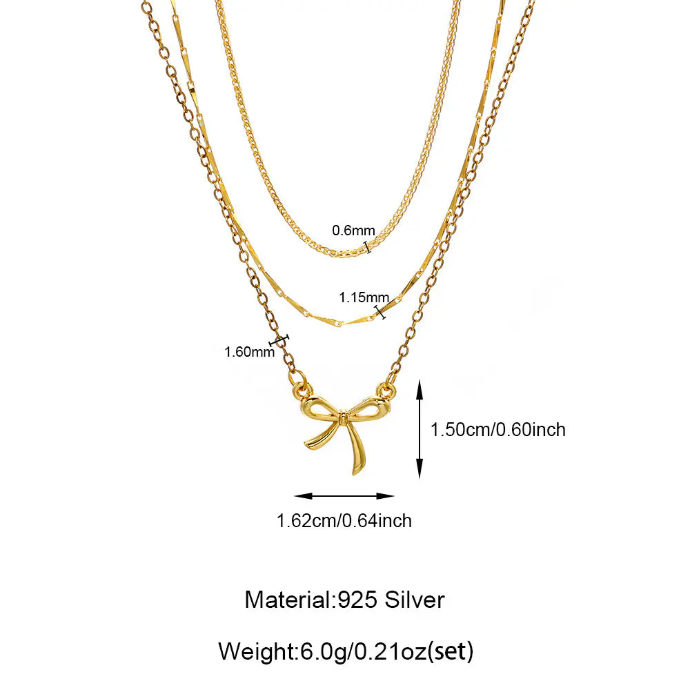 Hot 925 Silver Butterfly Triple Layer Necklace Set