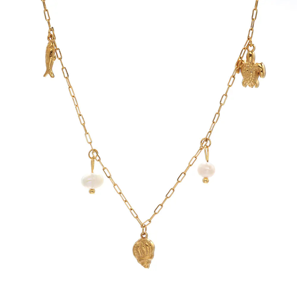 Fashion Stainless Steel Shell Pearl Necklace