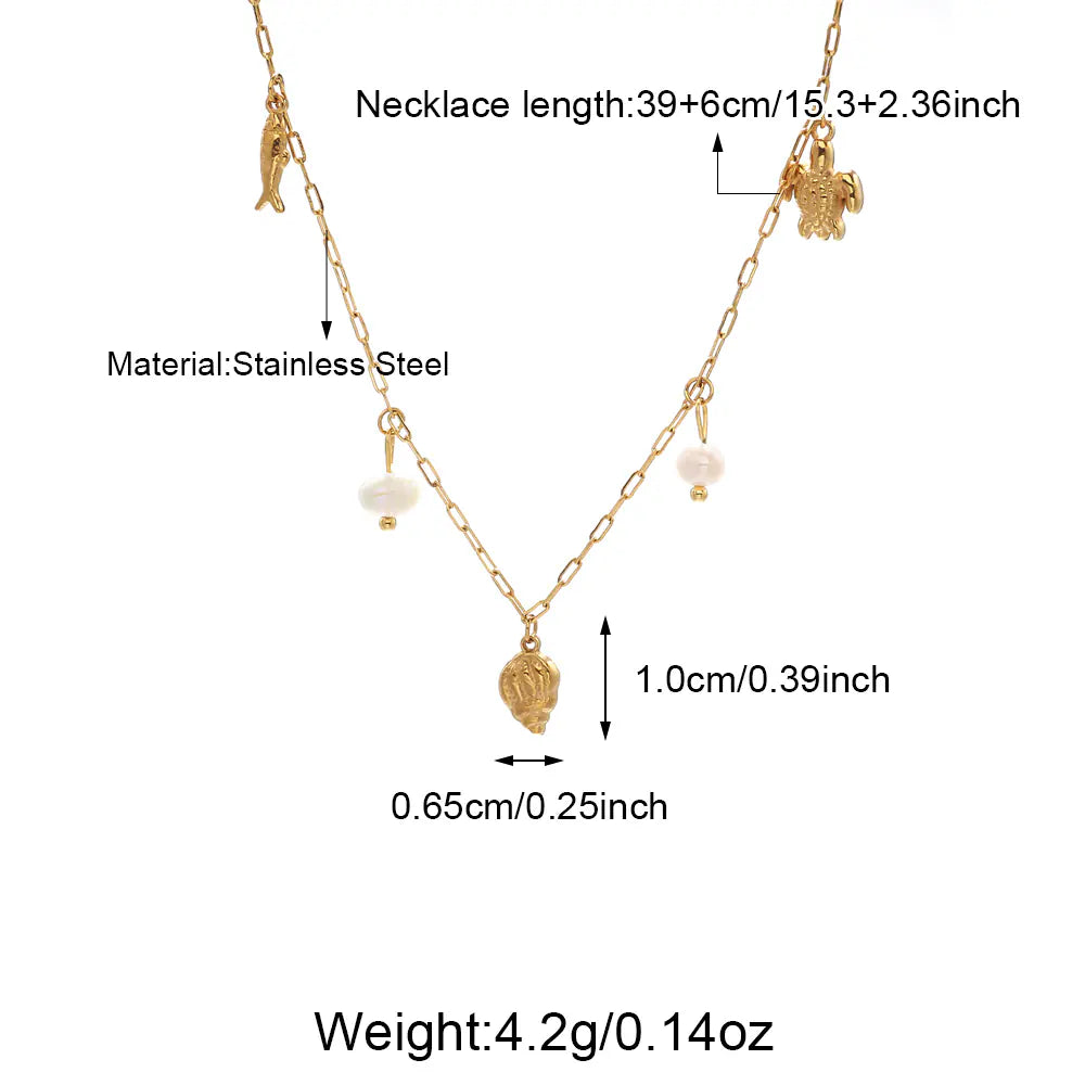 Fashion Stainless Steel Shell Pearl Necklace