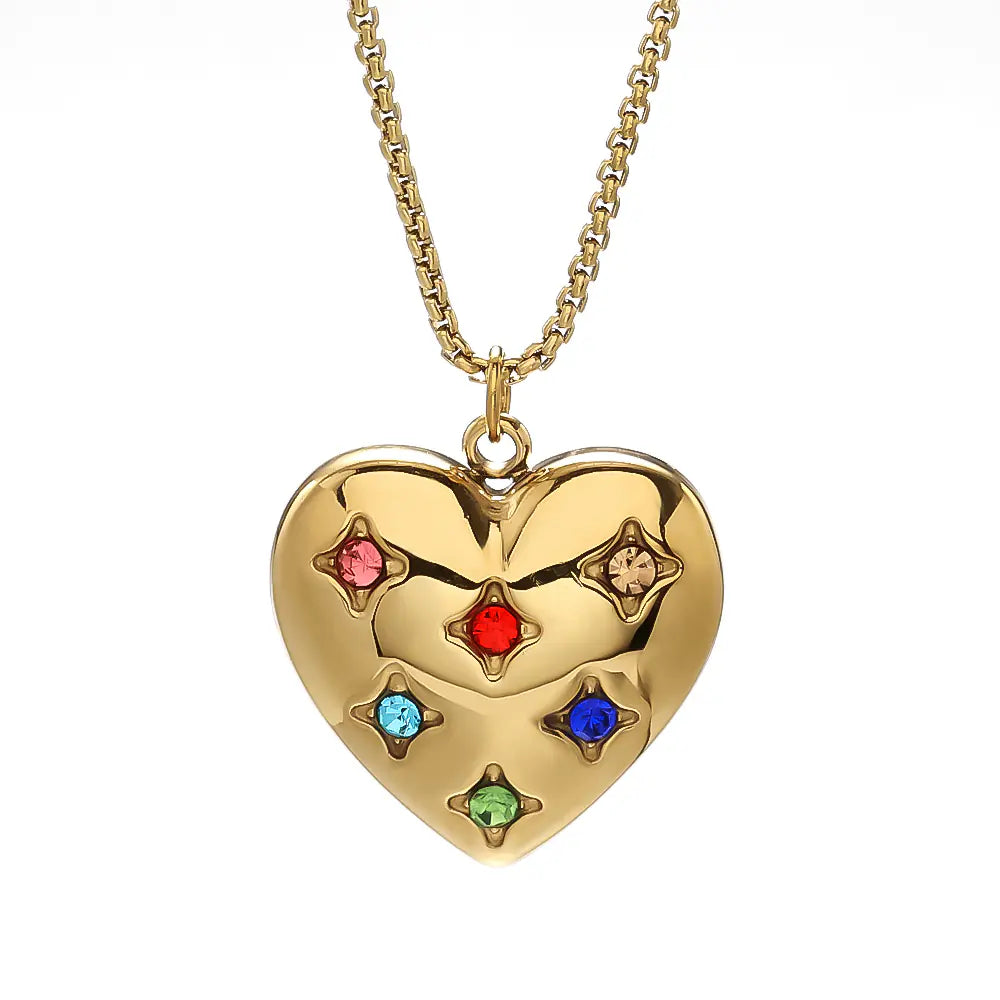 Stainless Steel Heart Shape Gemstones Necklace