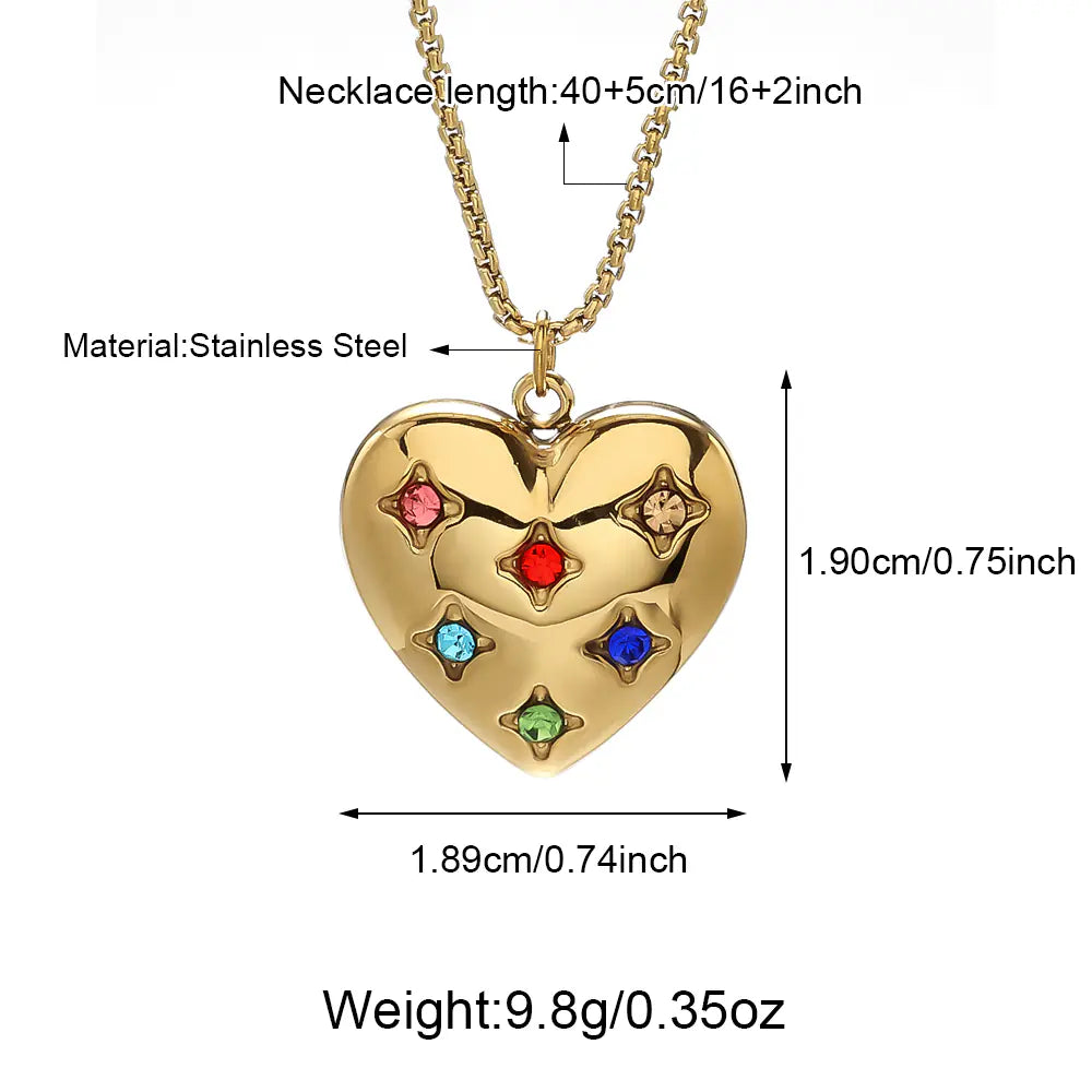 Stainless Steel Heart Shape Gemstones Necklace