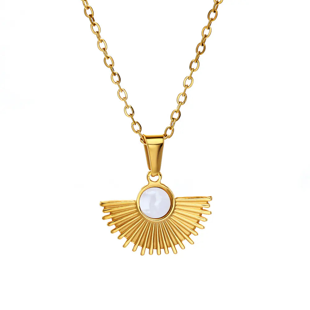 Stainless Steel Sector CZ Pendant Necklace