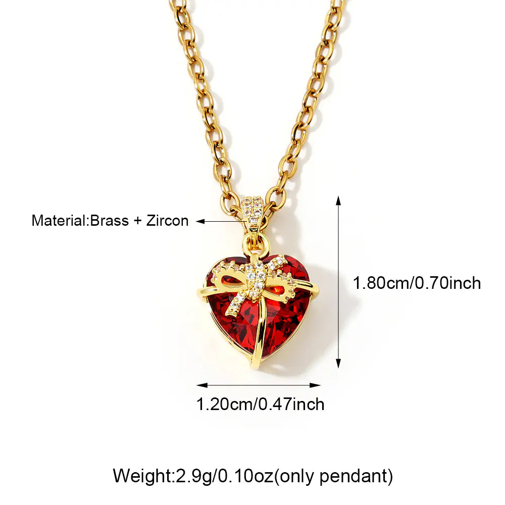 Red Heart Bow Love Pendant Necklace