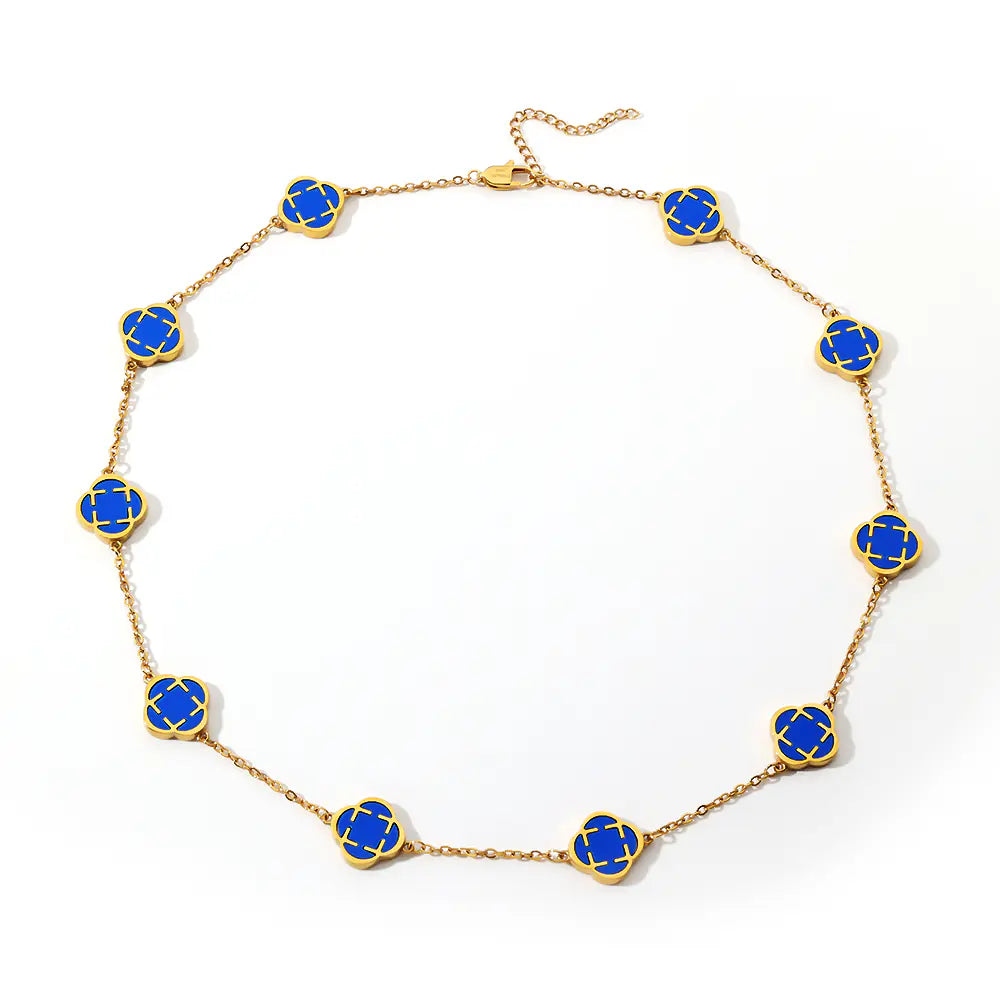 Trendy Vintage Blue Lucky Flower Charm Chain