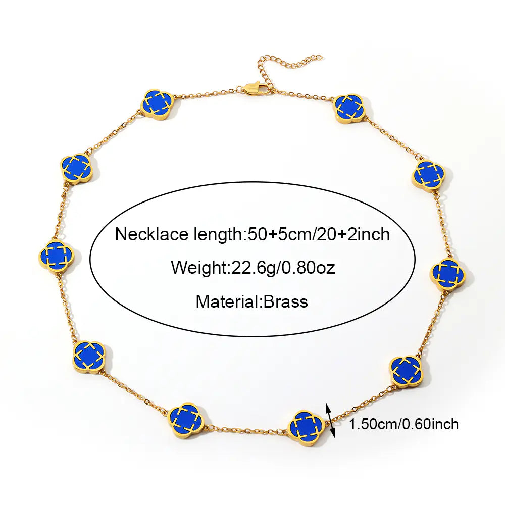 Trendy Vintage Blue Lucky Flower Charm Chain