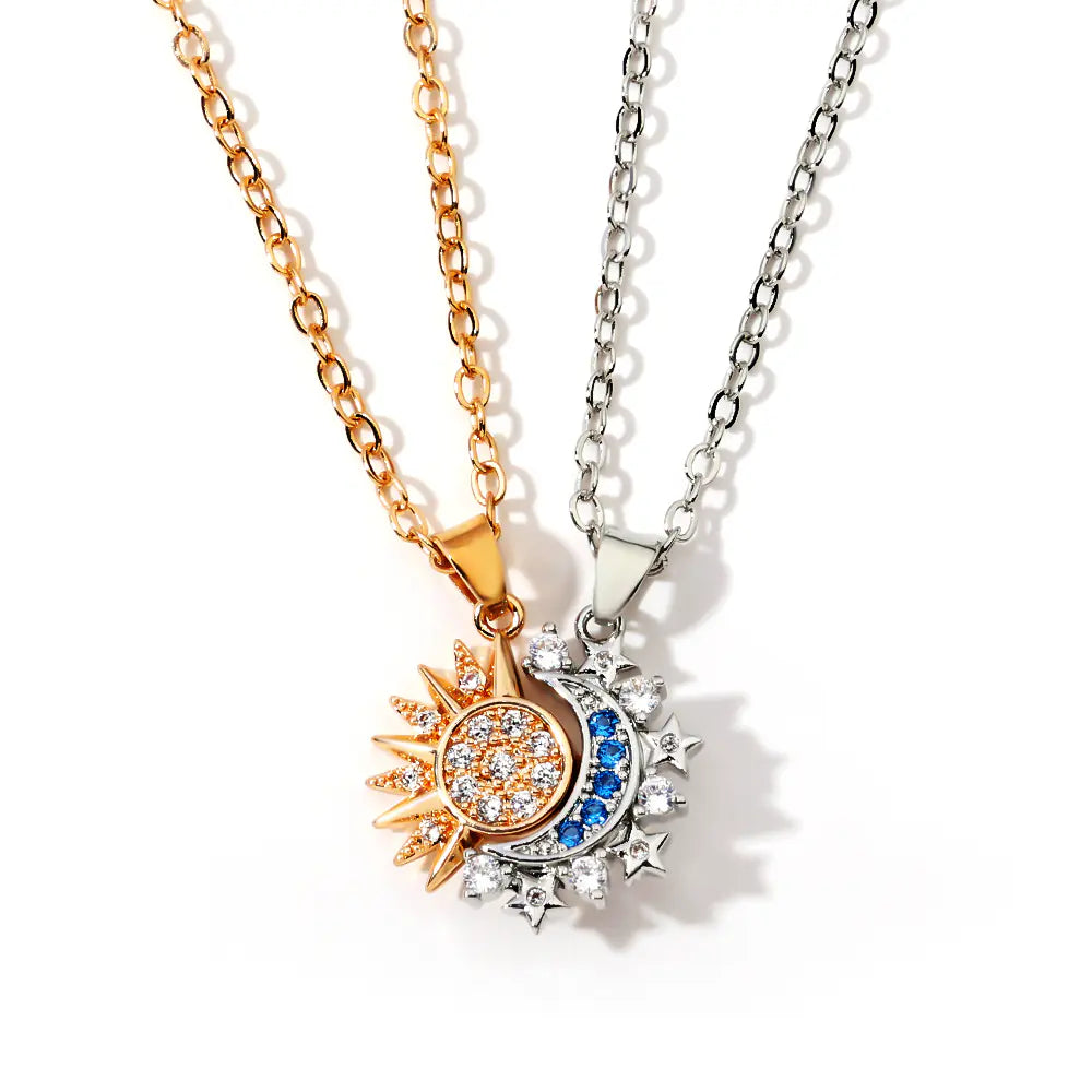 New Fashion Brass CZ Sun Moon Pendant Necklaces