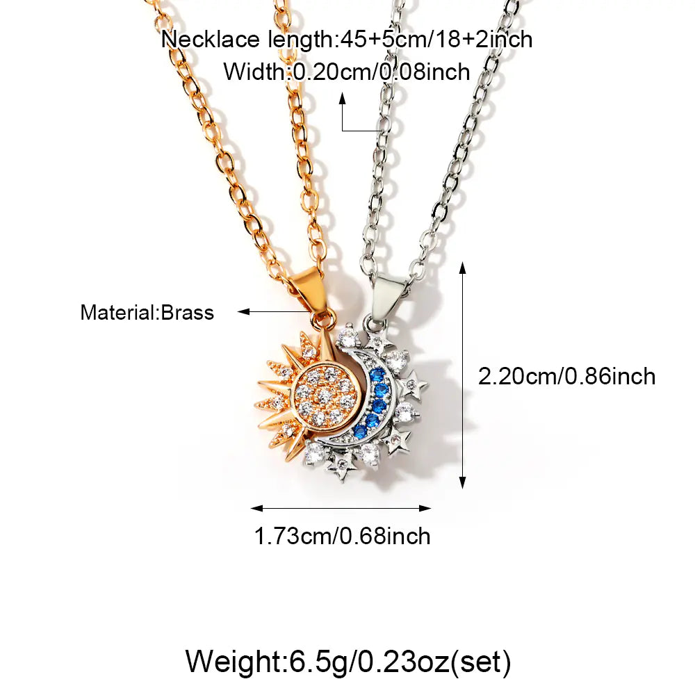 New Fashion Brass CZ Sun Moon Pendant Necklaces