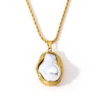 Stainless Steel Gold Baroque Pearl Pendant Necklace