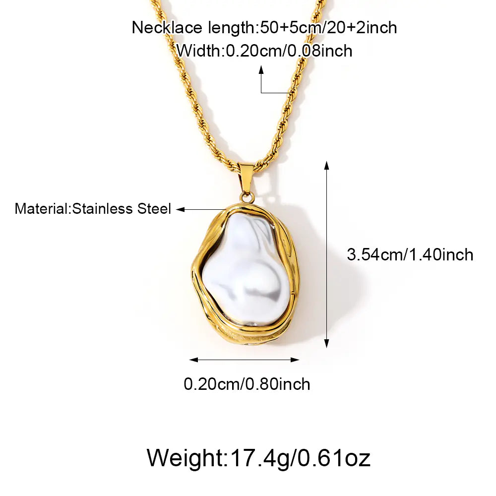 Stainless Steel Gold Baroque Pearl Pendant Necklace