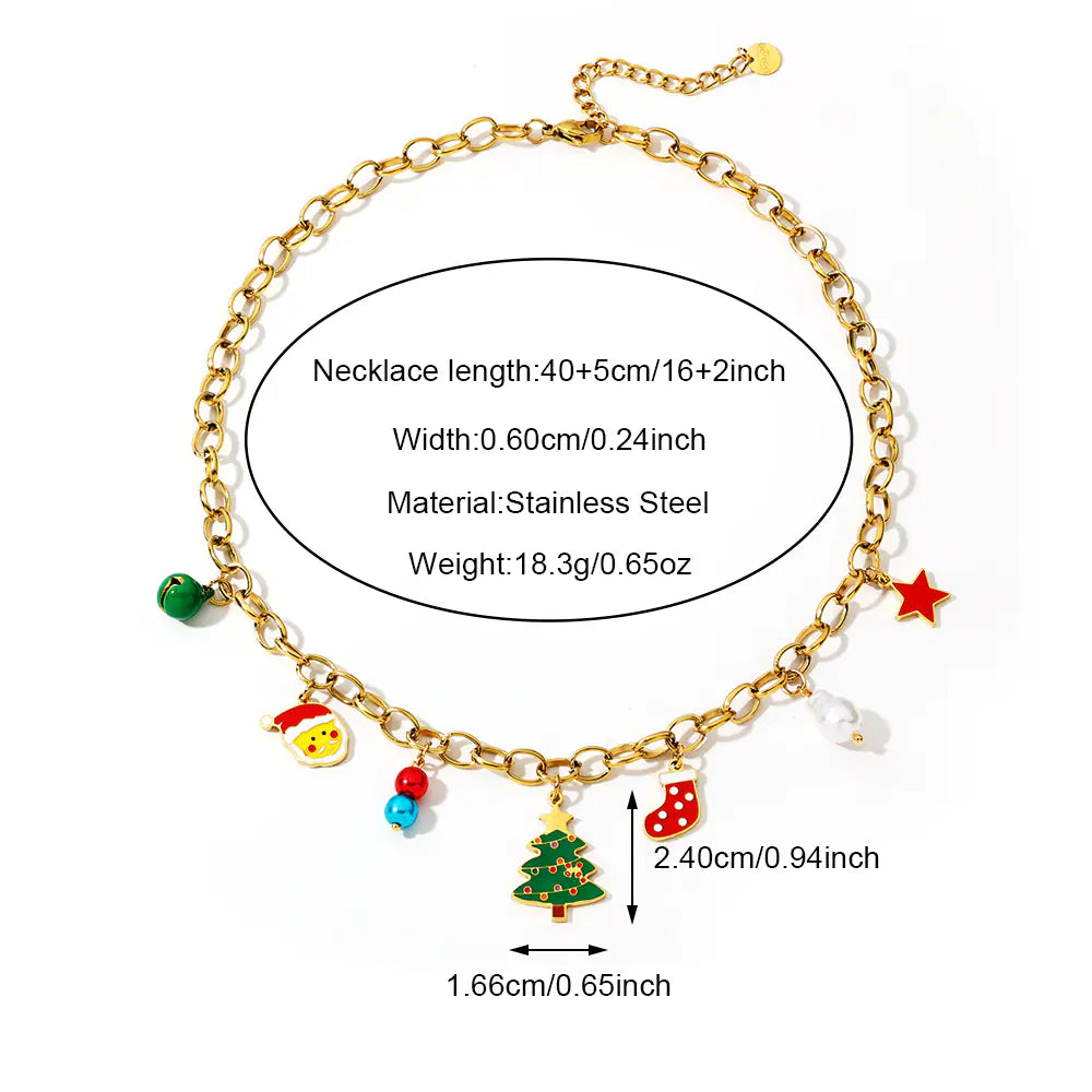 Vintage Stainless Steel Christmas Enamel Necklace