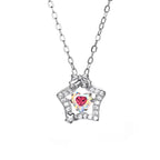S925 Silver Colorful Heart Bow Star Necklace