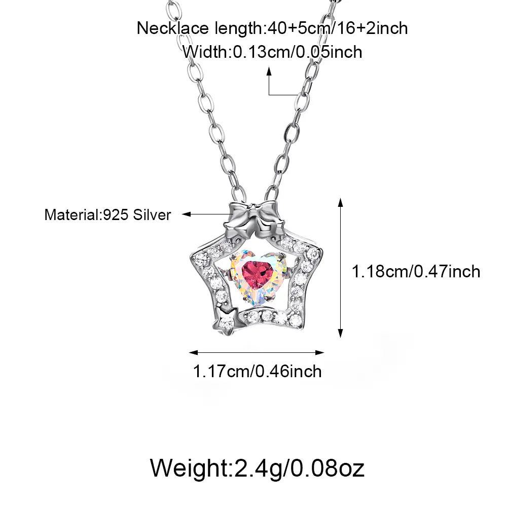S925 Silver Colorful Heart Bow Star Necklace