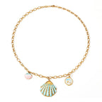 Stainless Steel Green Shell Ocean Series Design Necklace