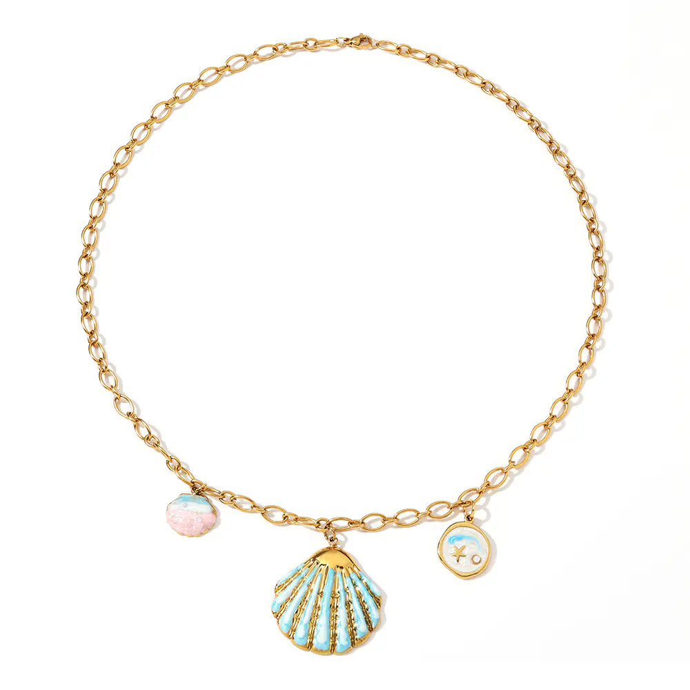 Stainless Steel Green Shell Ocean Series Design Necklace