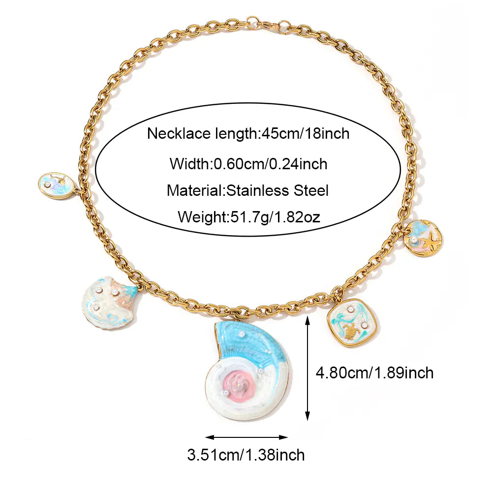 Blue Conch Design Stainless Steel Necklace