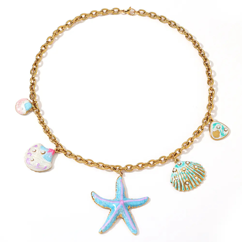 Blue Seastar Design Stainless Steel Necklace
