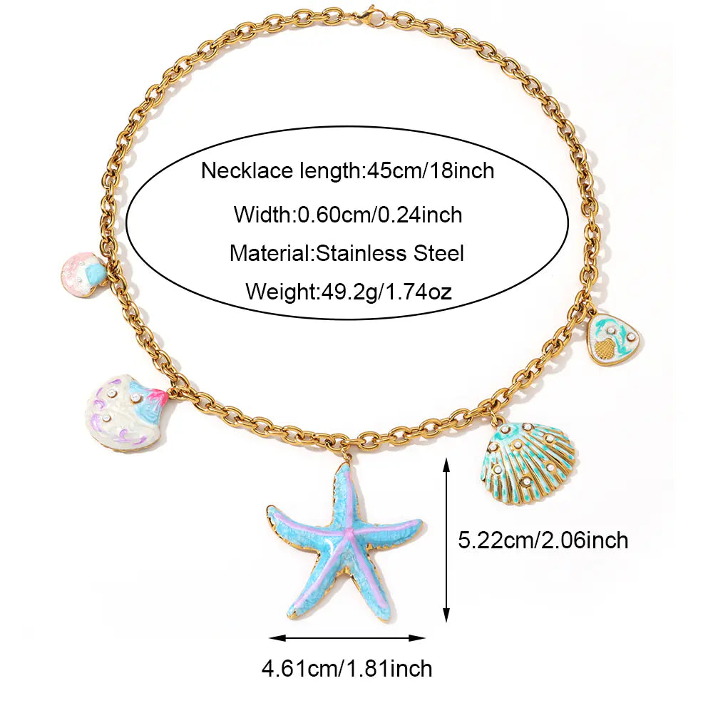 Blue Seastar Design Stainless Steel Necklace