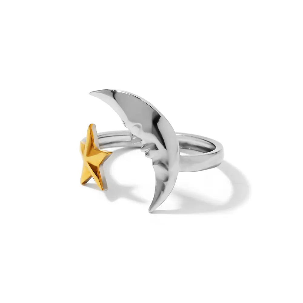 Stainless Steel Star Moon Two-Color Ring