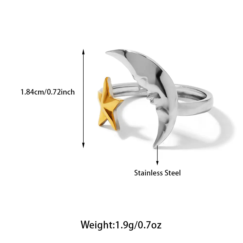 Stainless Steel Star Moon Two-Color Ring