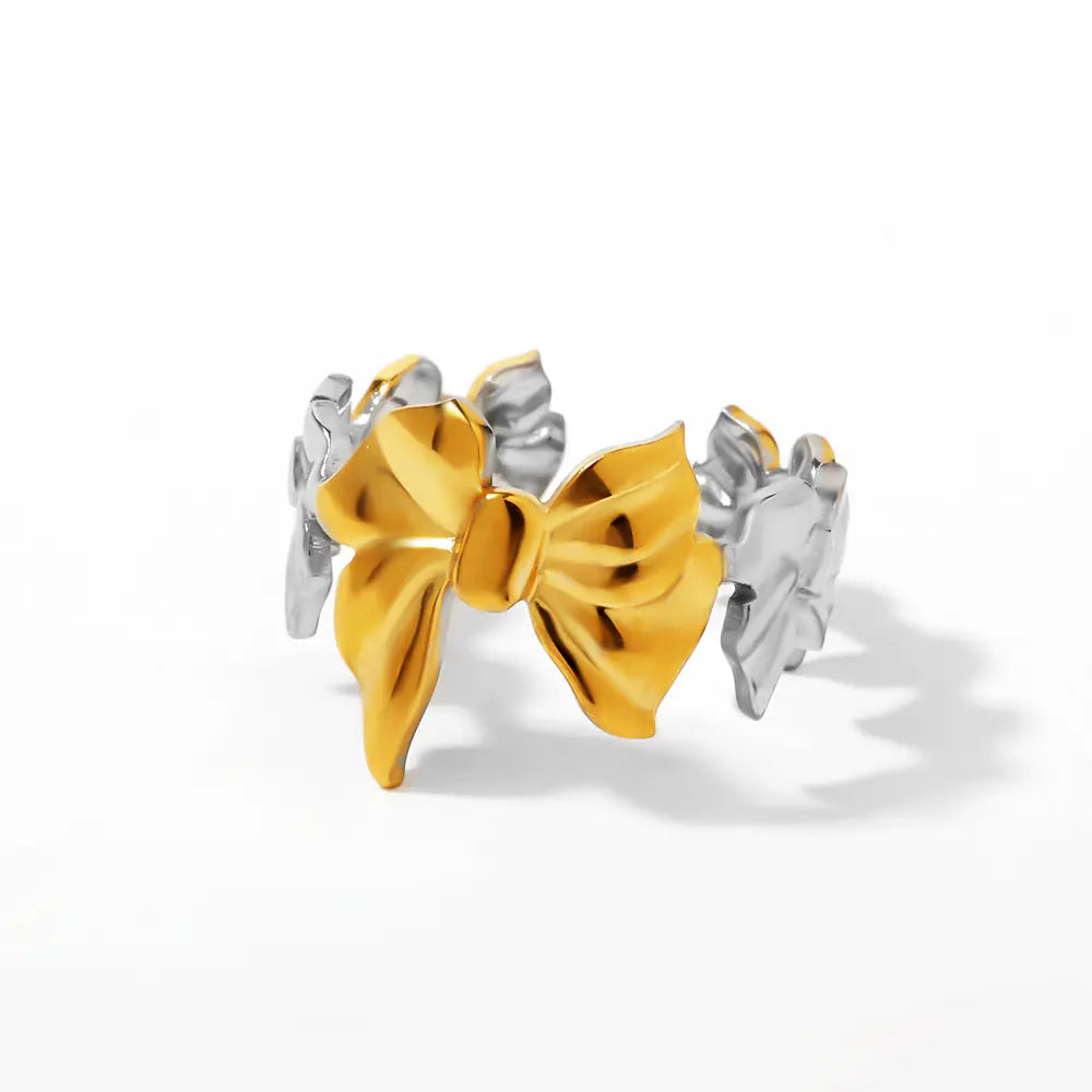 Stainless Steel Bow Two-tone Ring