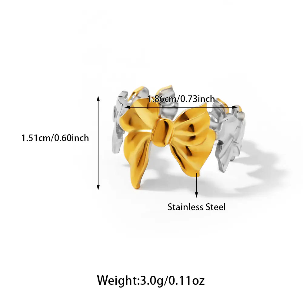 Stainless Steel Bow Two-tone Ring