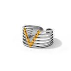 New Stainless Steel V shape Two Tone Opening Ring