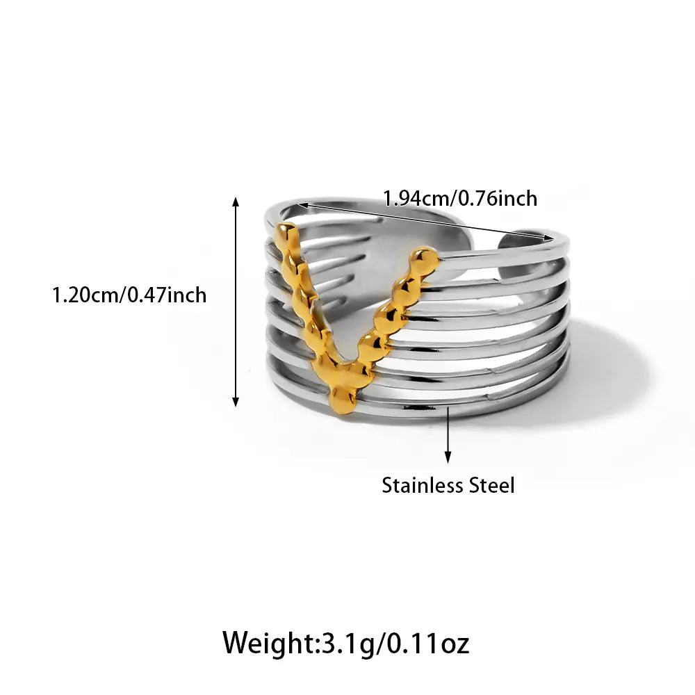 New Stainless Steel V shape Two Tone Opening Ring